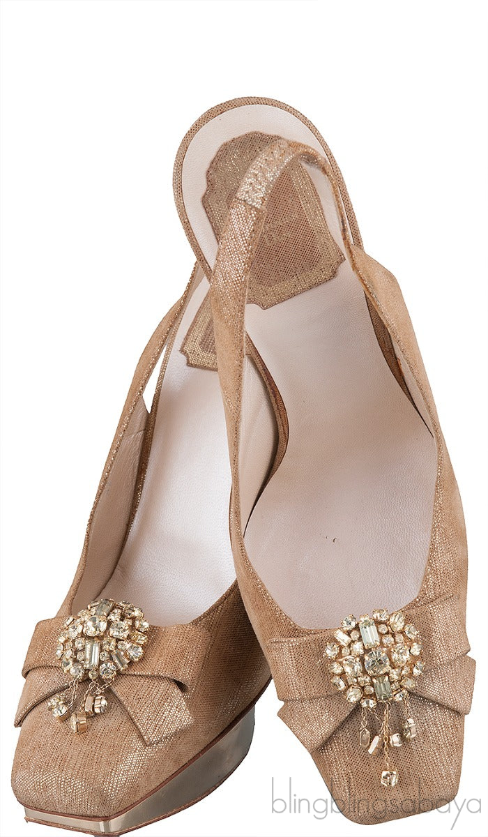 Square Toe Crystal Vamp Heels