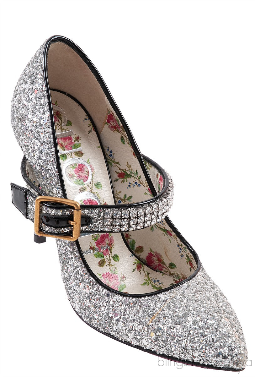 Sylvie Silver Crystal Glitter Heels