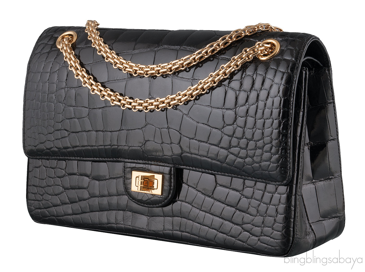 2.55 Black Croc Large Bag