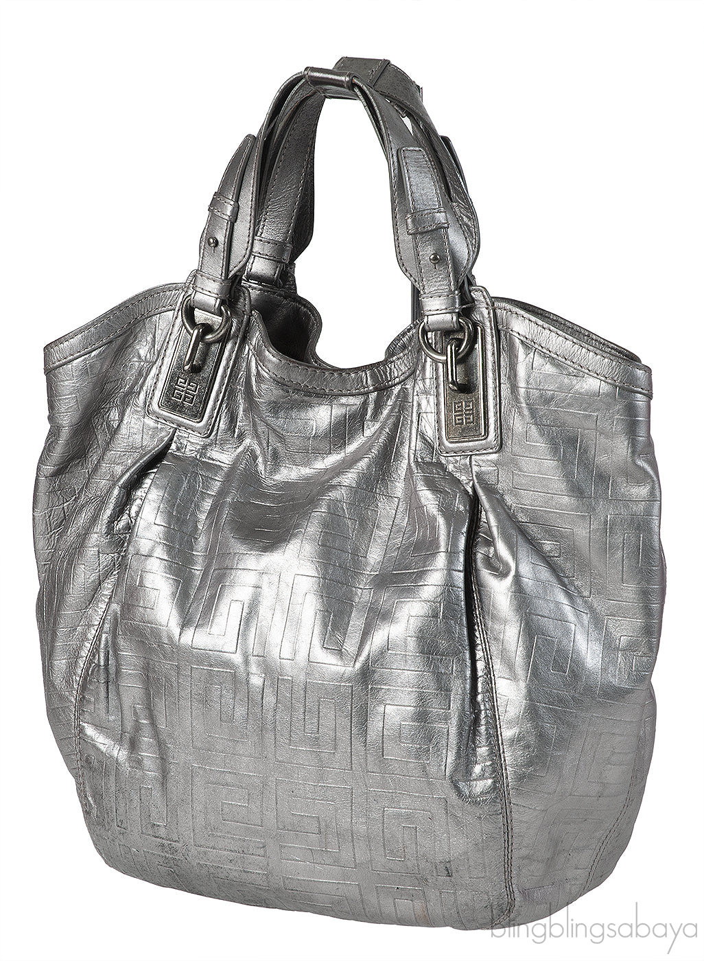 Givenchy Metallic Grey GG Leather Hobo Bag