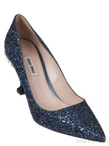 Blue Glitter Argento Pointed Toe Crystal Embellished Heels