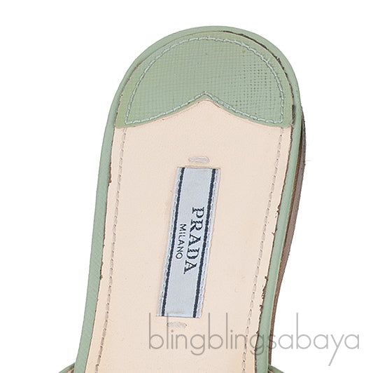 Pastel Green Crystal Open Toe Slide Sandals 38