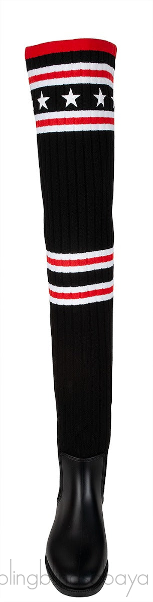 Black Over the Knee High Knit-sock Boots