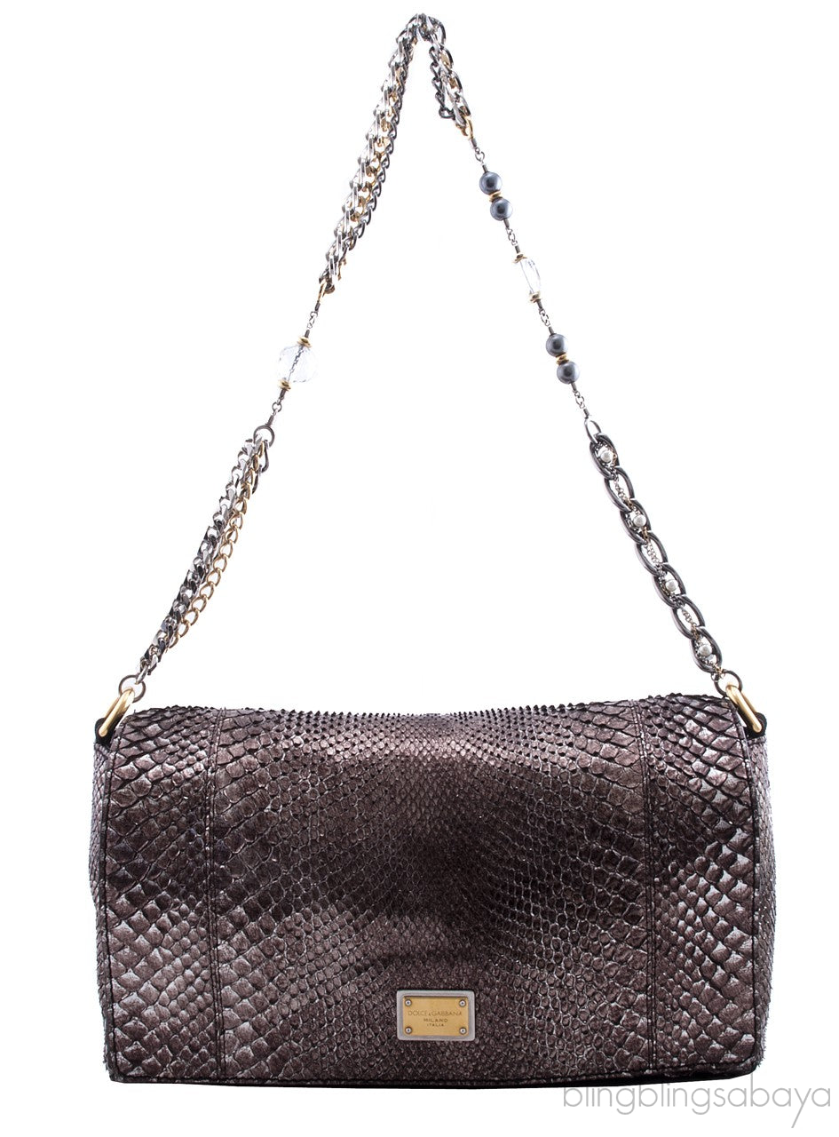 Metallic Bronze Python Shoulder Bag