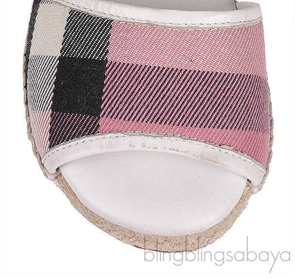 White Leather Pink Check Espadrille Kids Sandals