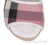 White Leather Pink Check Espadrille Kids Sandals