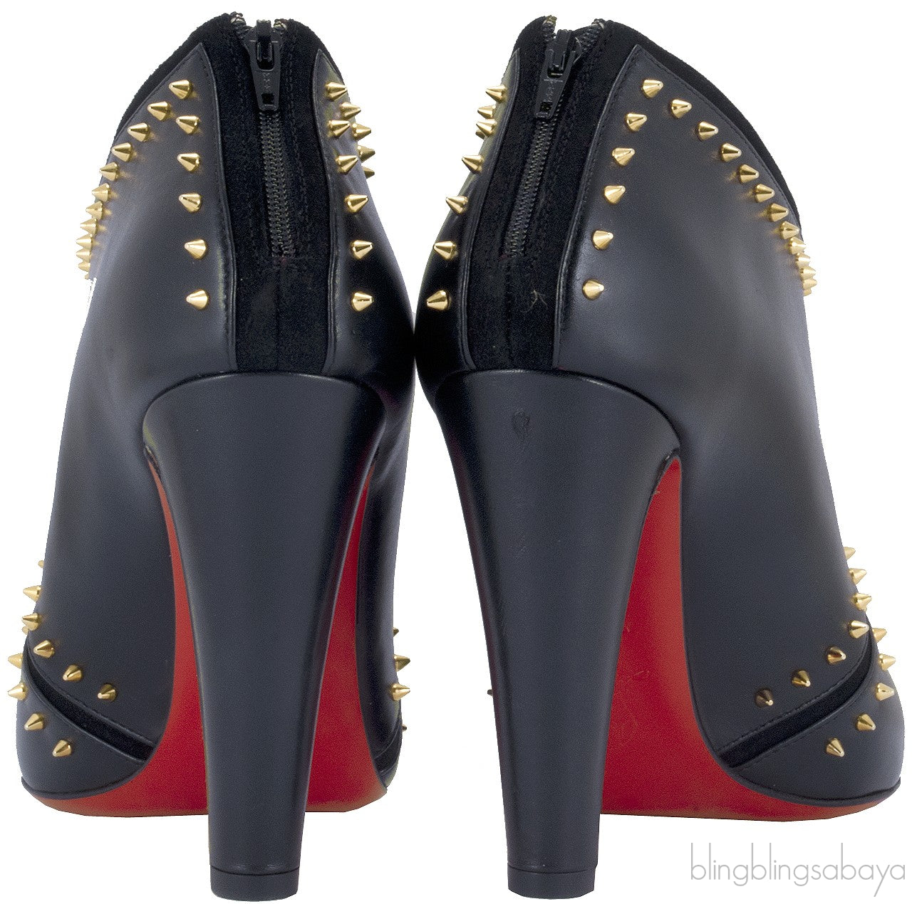 Black Studded Leather Peep Toe Boots