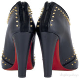 Black Studded Leather Peep Toe Boots