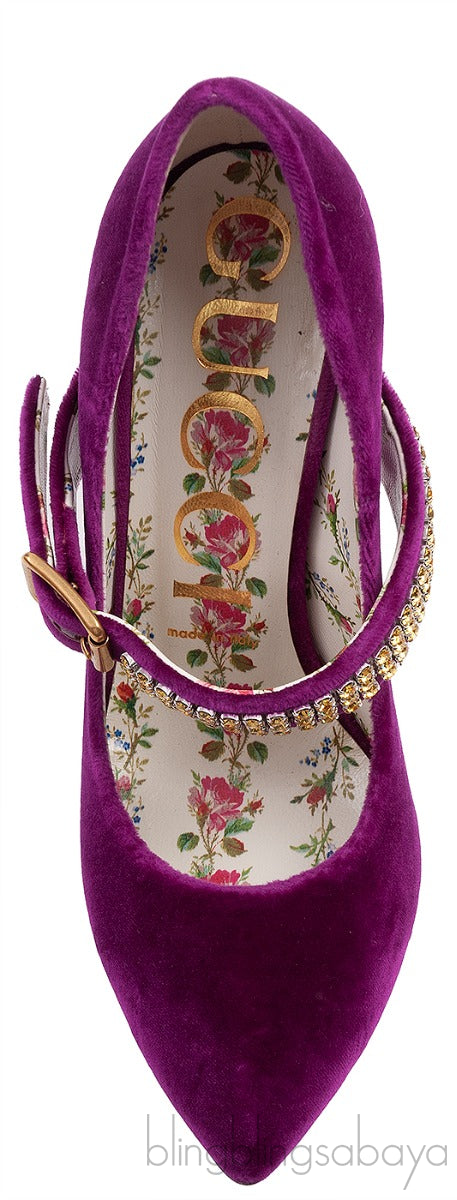 Gucci Purple Sylvie Velvet Crystal Embellished Heels 38