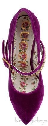 Gucci Purple Sylvie Velvet Crystal Embellished Heels 38