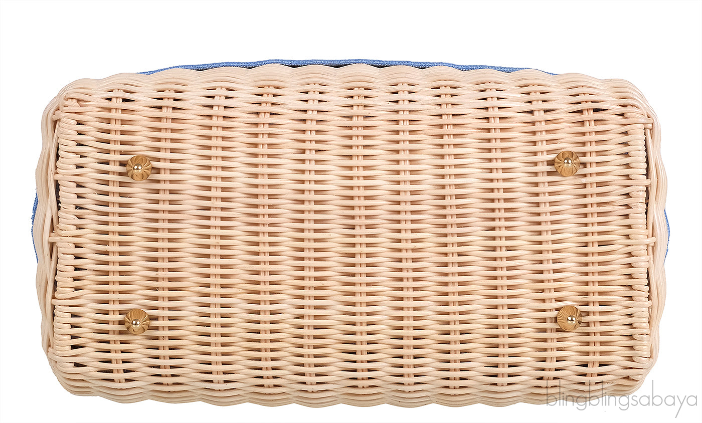 Lady Dior Natural Wicker & Light Blue Dior Oblique Jacquard Medium