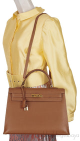 Vintage Kelly 35 Gold Courchevel Sellier GHW