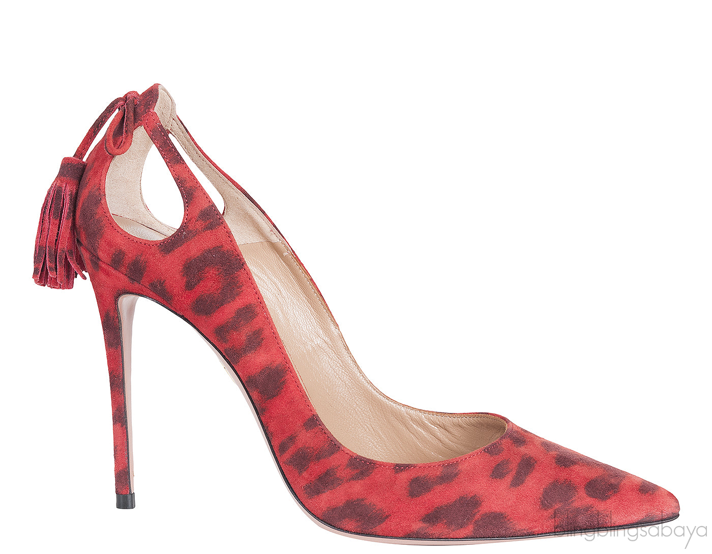 Red Leopard Tassel Suede Heels