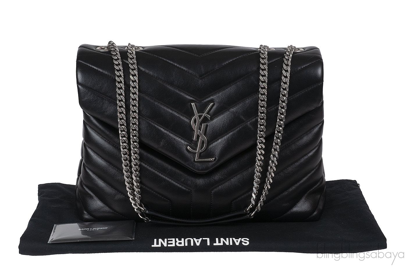 Yves Saint Laurent Black Medium LouLou Chevron PHW