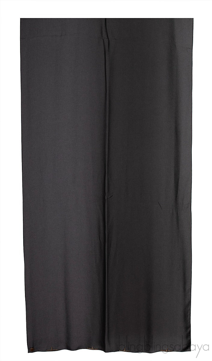 Black Layered Eyelet Ring Fringed Trim Abaya