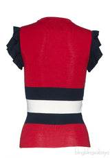 Tri-color Ruffled Sleeve Blouse