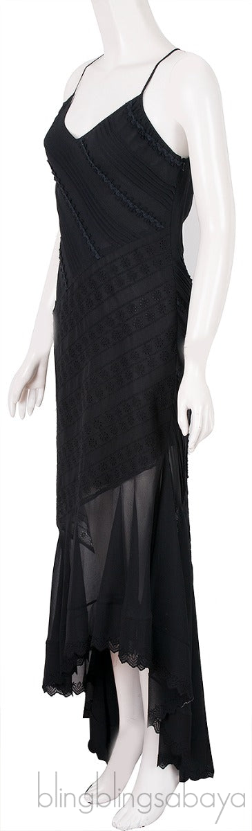 Black Broderie Anglaise Asymmetric Hem Dress