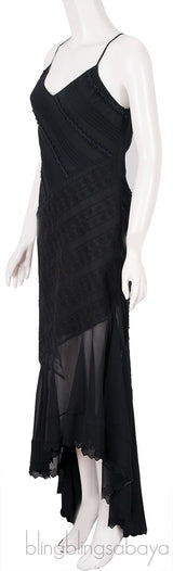 Black Broderie Anglaise Asymmetric Hem Dress