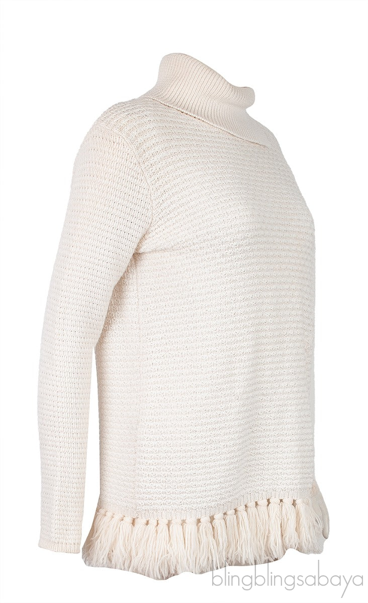 Off-White Knitted Fringed Trim Sweater