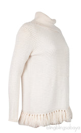 Off-White Knitted Fringed Trim Sweater
