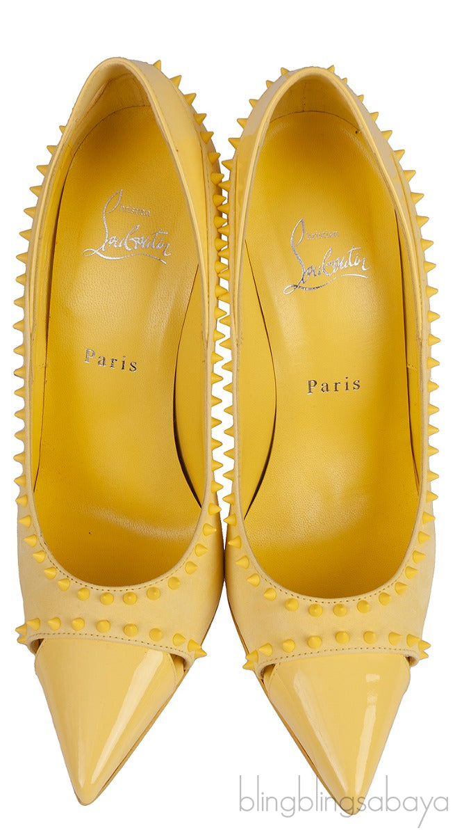 Duvette Spikes 100 Suede Yellow Pumps