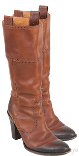 Brown Brogue Perforated High Boots