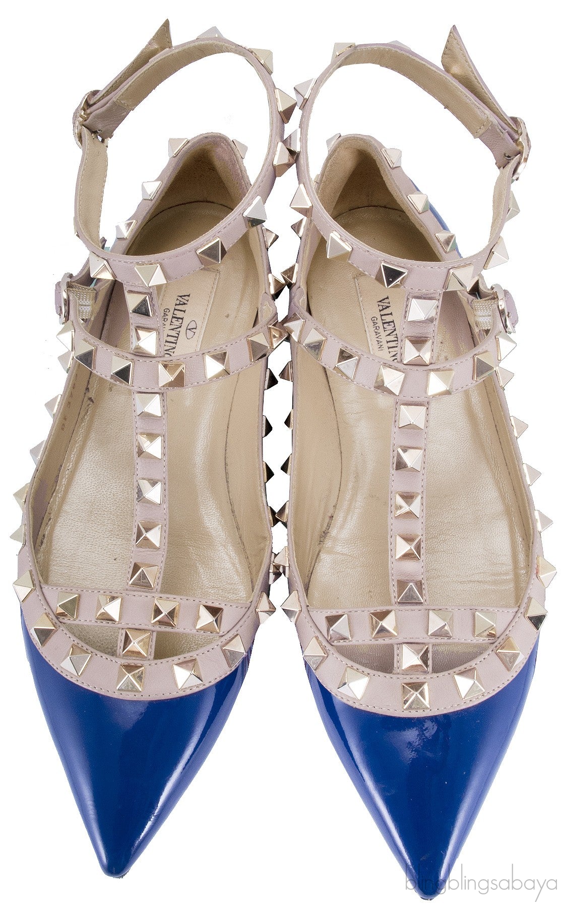 Patent Blue Rockstud Flat Ballerina
