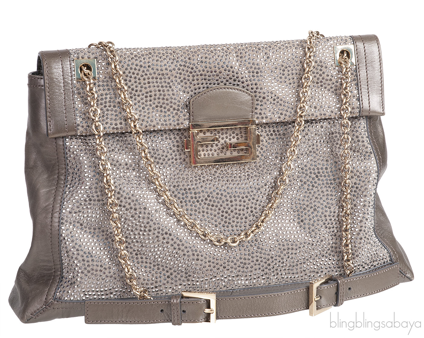 Grey Crystal Embellished Shoulder Bag