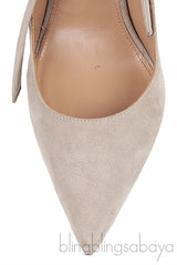 Grey Suede Pointed Toe Slingback Heels