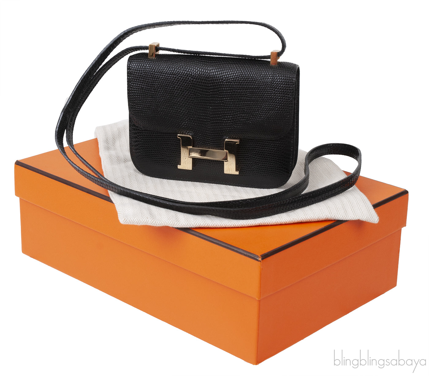 Hermes Vintage Constance Micro 14 Black Varanus Lizard GHW