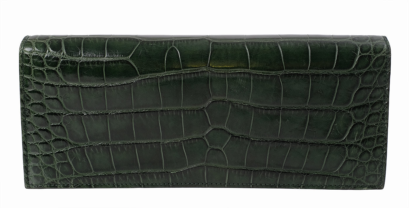 Gucci Crystal Embellished Horsebit Green Crocodile Mini Clutch