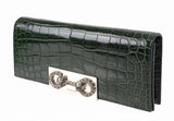 Gucci Crystal Embellished Horsebit Green Crocodile Mini Clutch