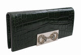 Gucci Crystal Embellished Horsebit Green Crocodile Mini Clutch
