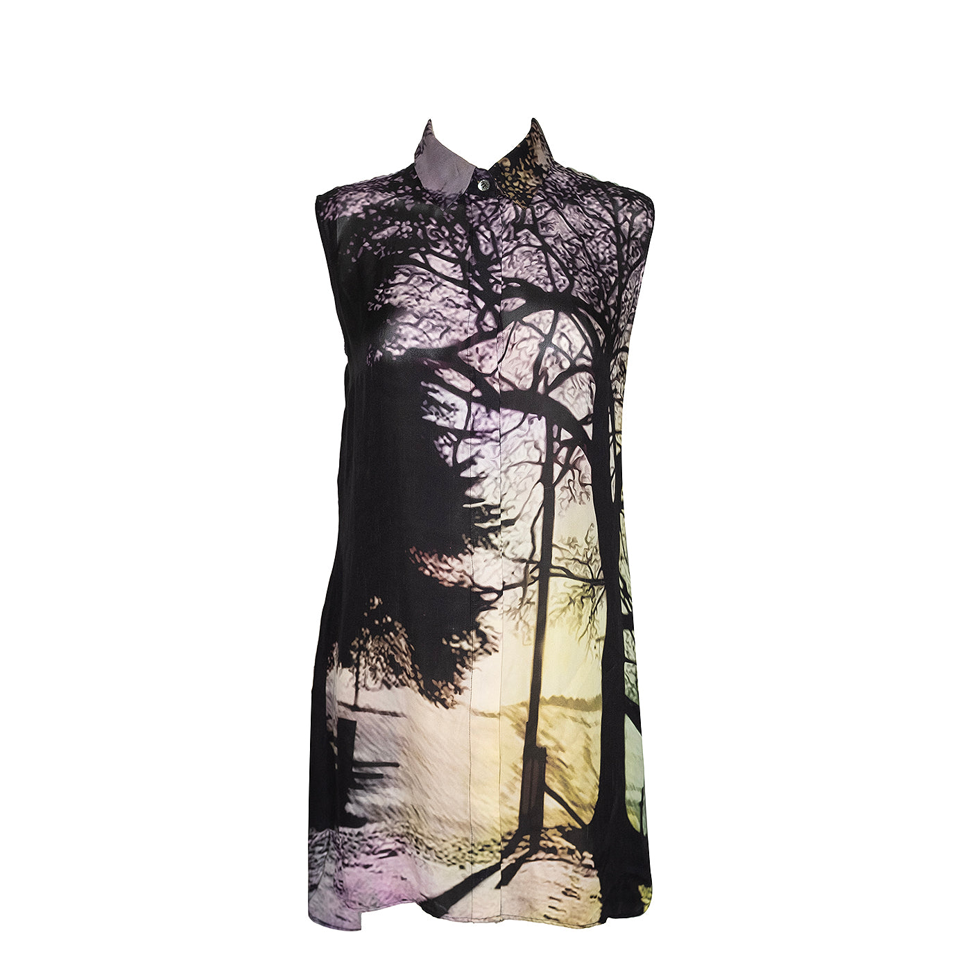 Mary Katrantzou Sleeveless Tree Print Long Back Shirt