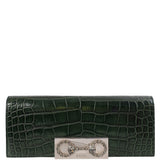 Gucci Crystal Embellished Horsebit Green Crocodile Mini Clutch