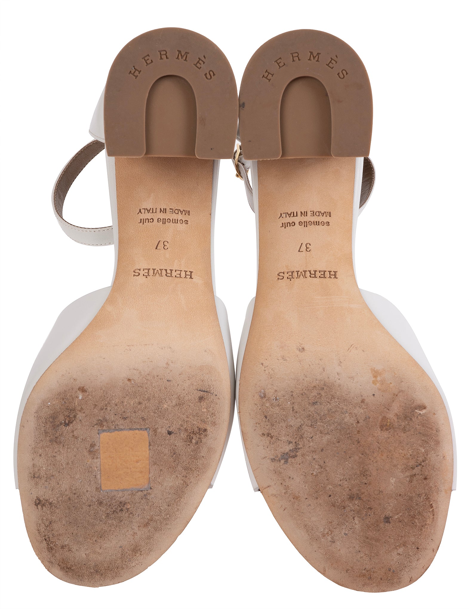 Hermes Viaggio 60 Calfskin White Sandals 37
