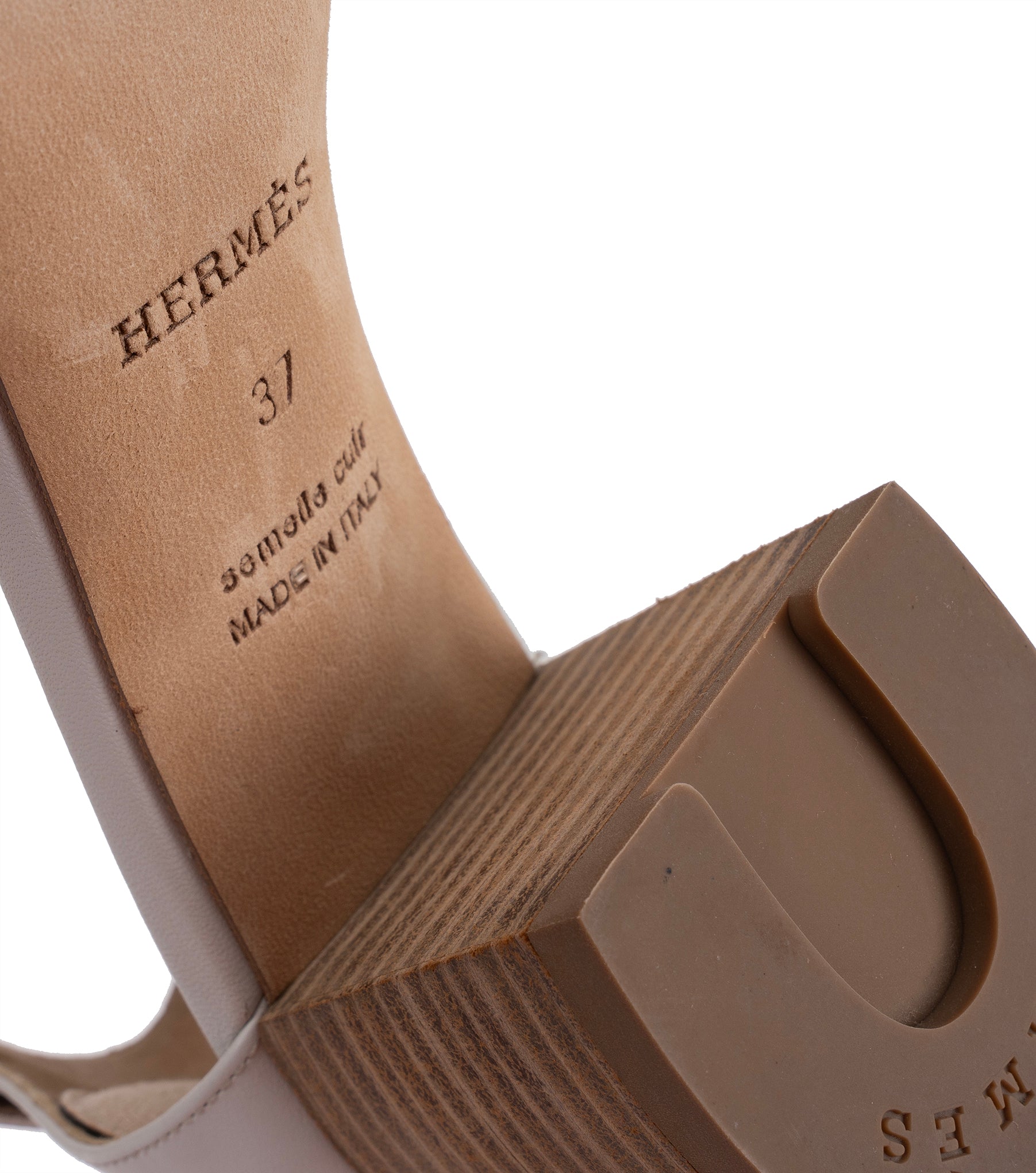 Hermes Viaggio 60 Calfskin White Sandals 37