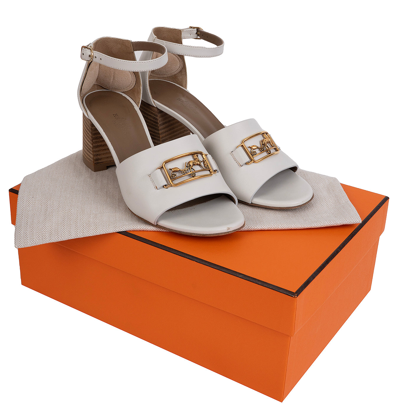 Hermes Viaggio 60 Calfskin White Sandals 37