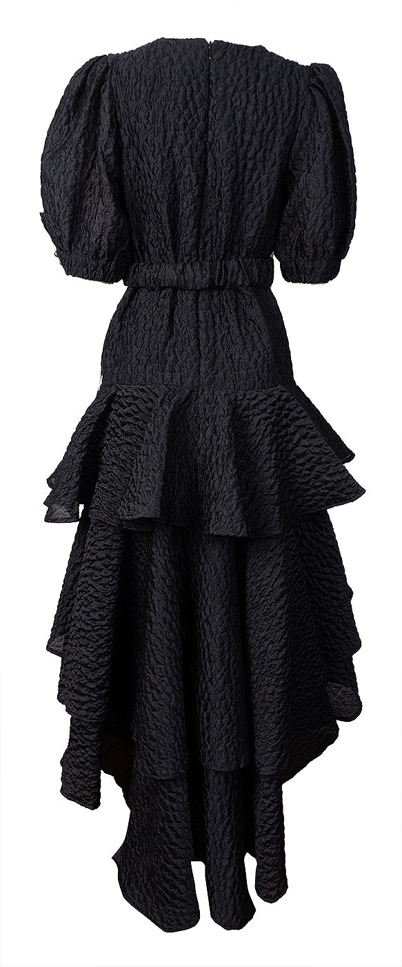 Poca & Poca Black Ruffled Midi Dress S