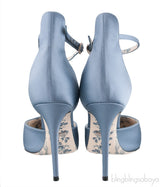 Gucci Blue Grey Satin Daisy 105 Slingback Heels