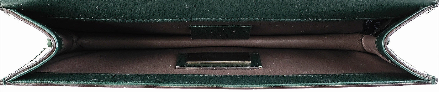 Gucci Crystal Embellished Horsebit Green Crocodile Mini Clutch
