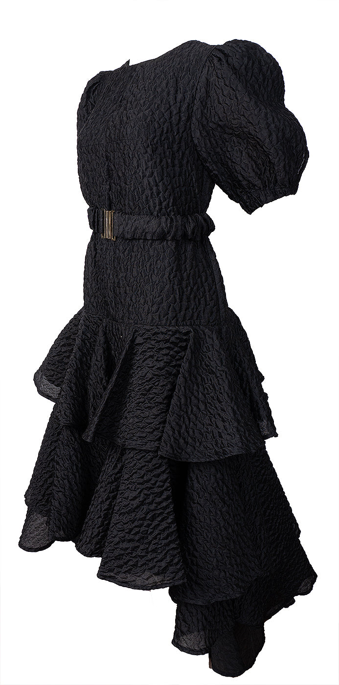 Poca & Poca Black Ruffled Midi Dress S