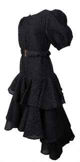 Poca & Poca Black Ruffled Midi Dress S