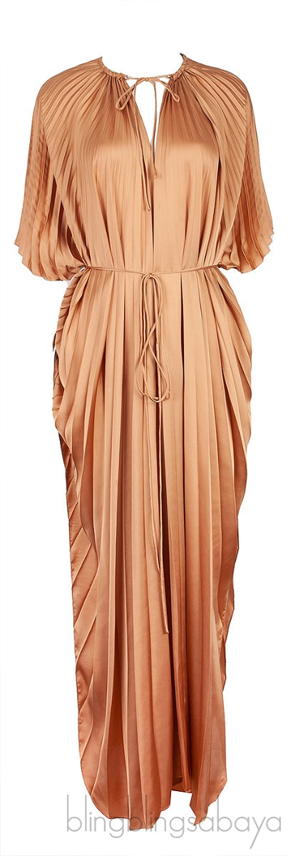 Gold Plissé Pleated Dress