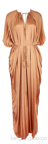 Gold Plissé Pleated Dress