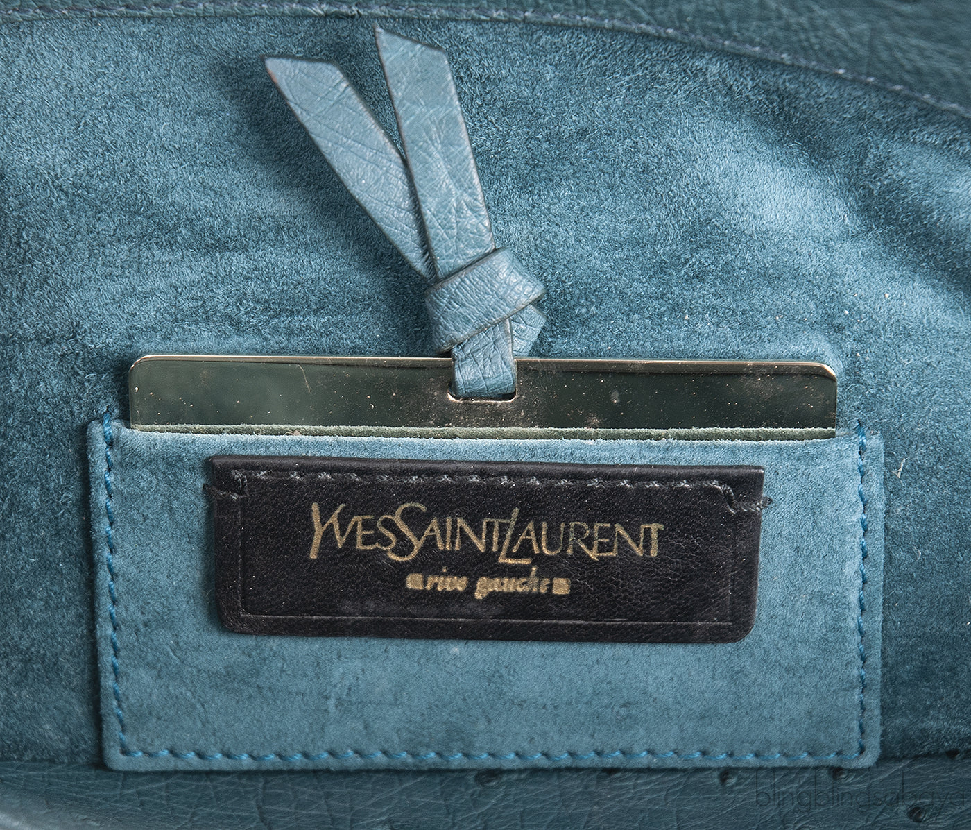 Yves Saint Laurent Green Ostrich Top Handle Bag