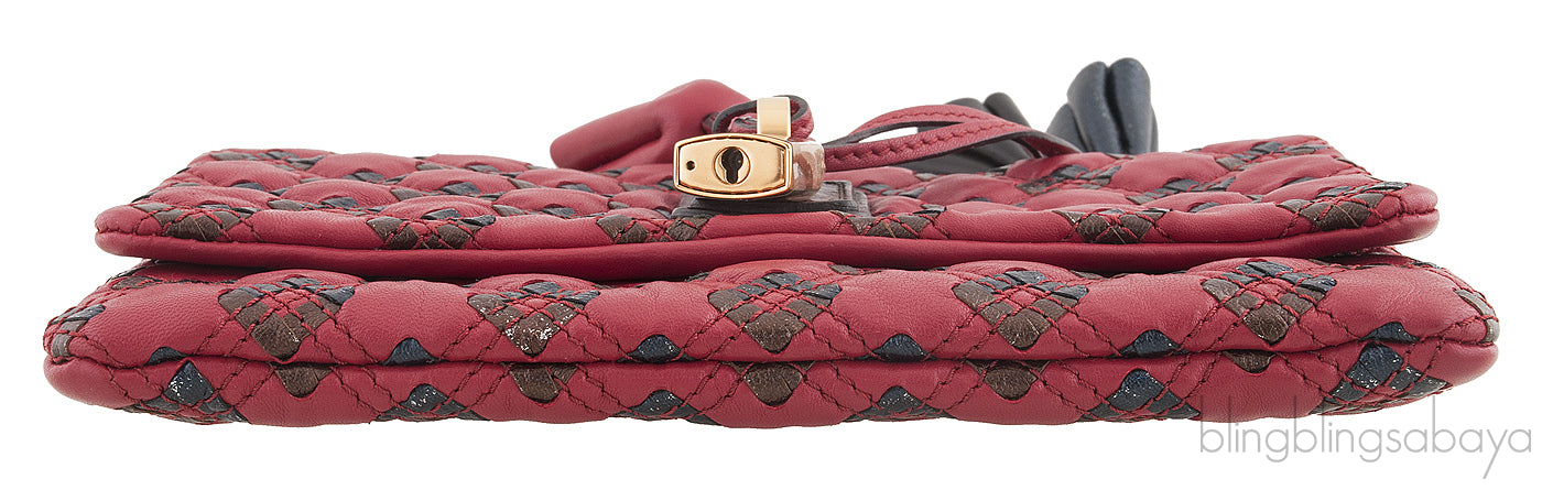 Quilted Leather Tassel Padlock Clutch