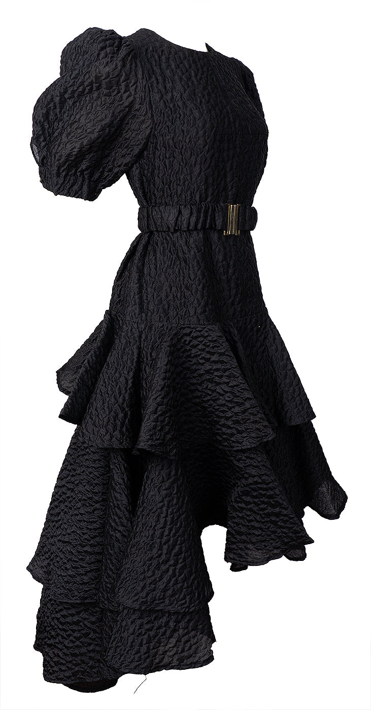 Poca & Poca Black Ruffled Midi Dress S