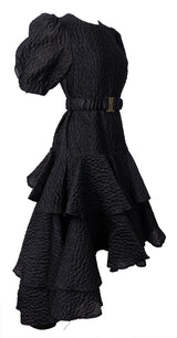 Poca & Poca Black Ruffled Midi Dress S