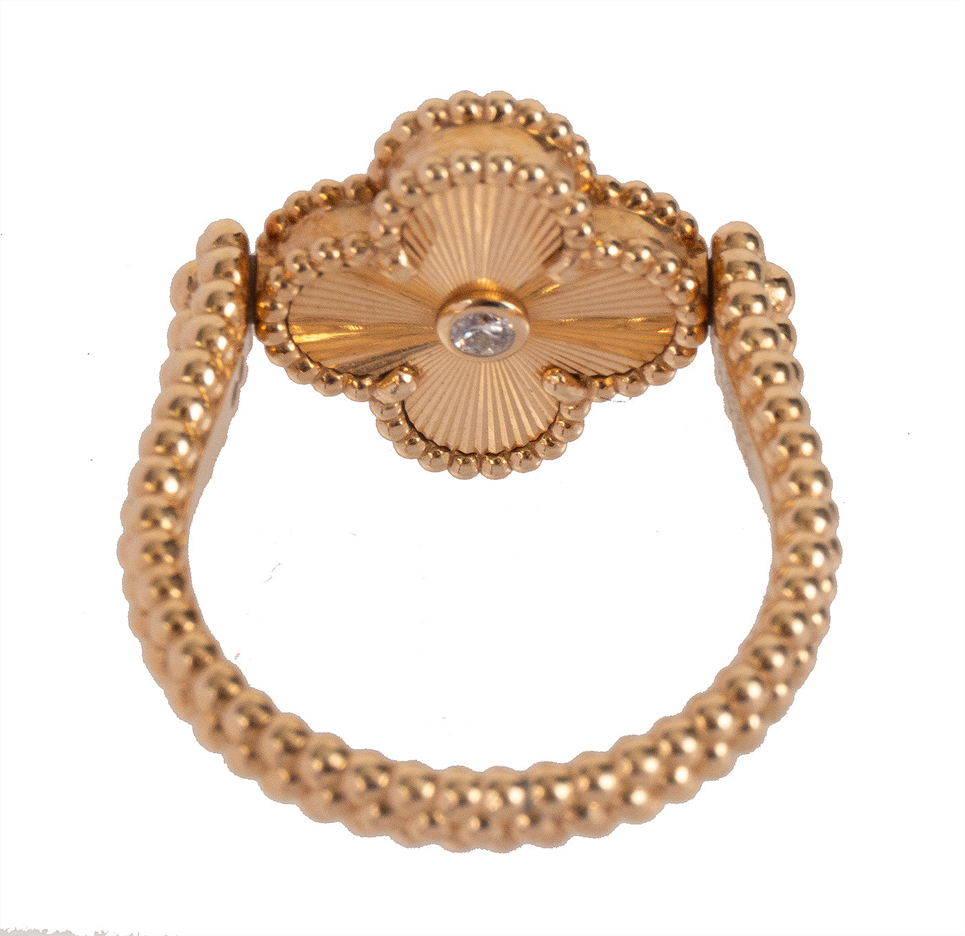 Van Cleef & Arpels Reversible Blue Agate Guilloche Vintage Alhambra Diamond Yellow Gold Ring 58